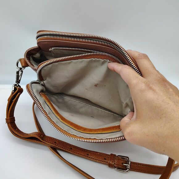 Valentina Taupe Tan Pebbled Leather Shoulder Bag Crossbody Purse Neutral Italy - Picture 11 of 16